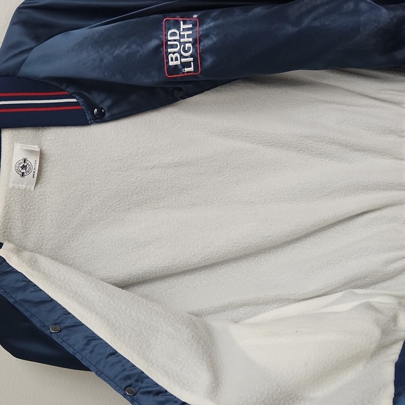 Vintage Bud Light Bomber Satin Jacket USA Made Anheuser‎ Busch Blue XL Varsity - Picture 9 of 10